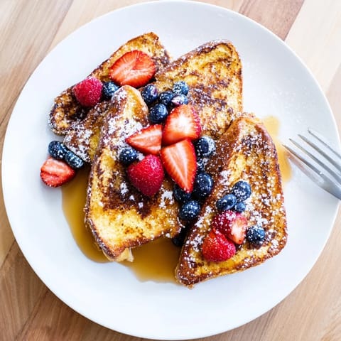 Fluffy brioche French toast dipped in egg mixture and sizzling in butter, ready for a sweet breakfast plate.
