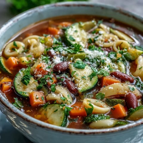 Minestrone Soup in a rustic bowl, steaming with chopped carrots, creamy beans, and pasta in rich tomato broth.