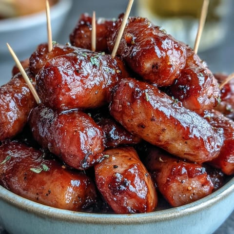 Smoky Little Smokies simmering in a rich crock pot barbecue sauce with apricot jam, perfect for a game-day appetizer.