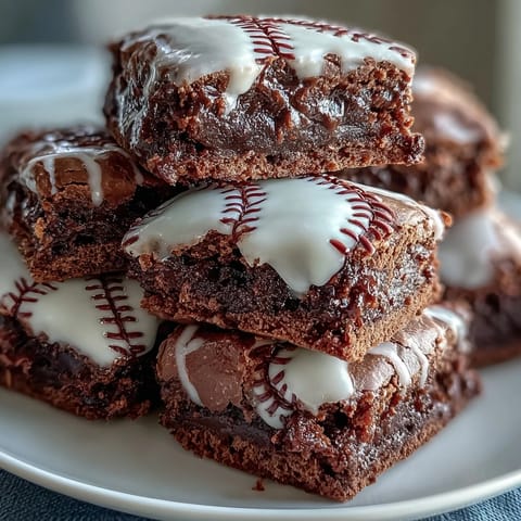 Rich chocolate brownie bites decorated with sweet icing laces, ideal for baseball fans and kids' sports celebrations.  