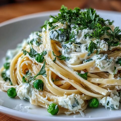 Spring Pasta: Ricotta and Lemon Linguine with Peas in a creamy, zesty sauce with fresh peas and Parmesan.