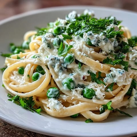 Bright, creamy Spring Pasta with ricotta, lemon zest, and sweet peas, tossed with al dente linguine for a light vegetarian meal.