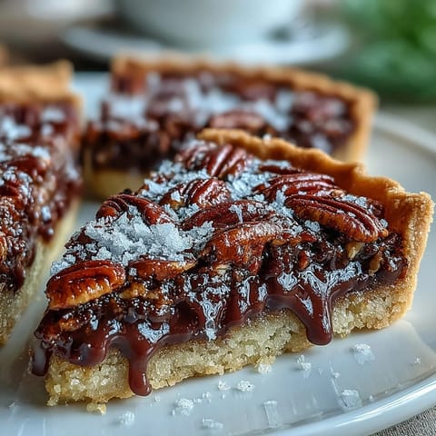 Decadent Kentucky Derby chocolate bourbon pecan tart, ready to be sliced and savored.
