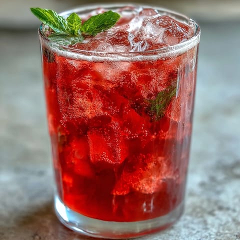 Sparkling Hibiscus Mint Lemonade Mocktail with fresh mint garnish and ice.