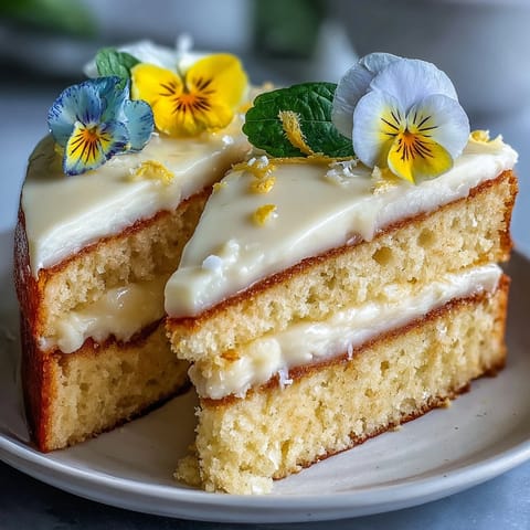 Zesty Lemon Sunshine Cake, frosted elegantly, perfect for a celebration.