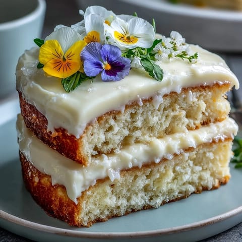 Vibrant Baby Shower Lemon Sunshine Cake adorned with delicate edible flowers.