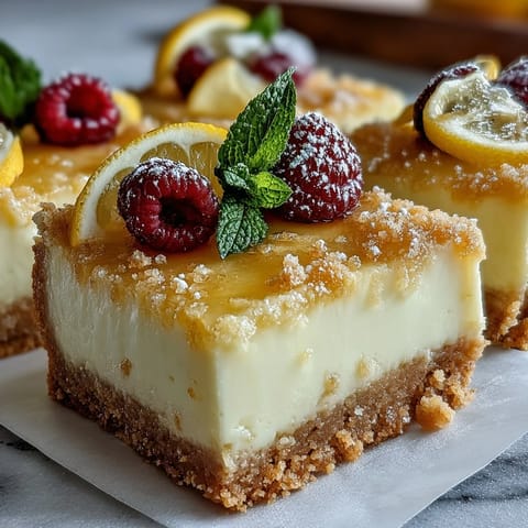 Skyr lemon cheesecake bars: pale yellow, creamy dessert with vibrant lemon zest topping.