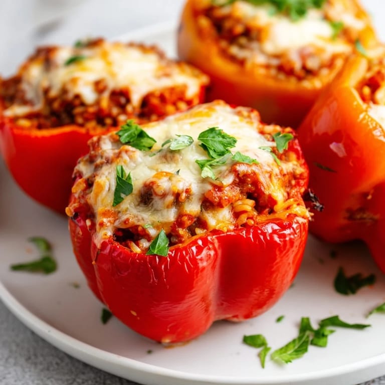Cheesy Stuffed Bell Peppers fresh from the oven, featuring a colorful mix of bell peppers and hearty filling.