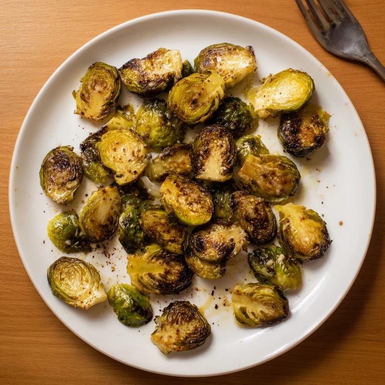 Freshly roasted Roasted Brussels Sprouts served as a warm side dish with a sprinkle of sea salt. 