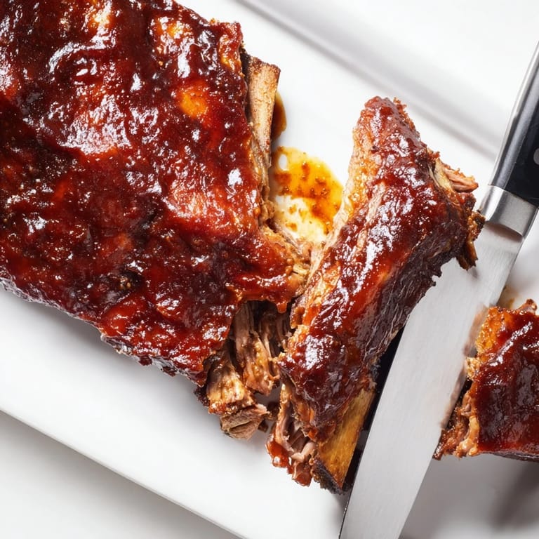 Sticky, fall-off-the-bone BBQ Ribs fresh off the grill with charred edges and a glossy, caramelized glaze.