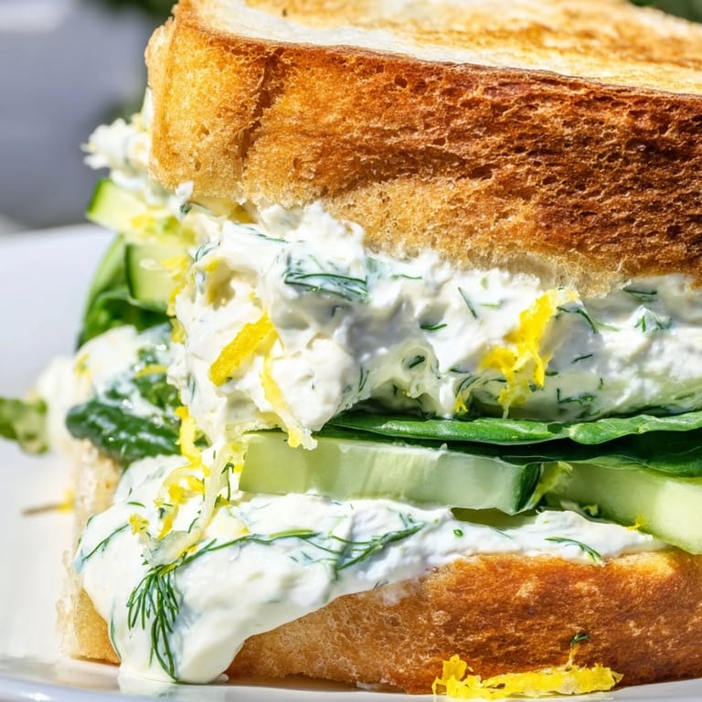This vegetarian Whipped Feta Spring Grilled Cheese features a rich feta spread and crunchy veggies between golden bread slices, served warm.