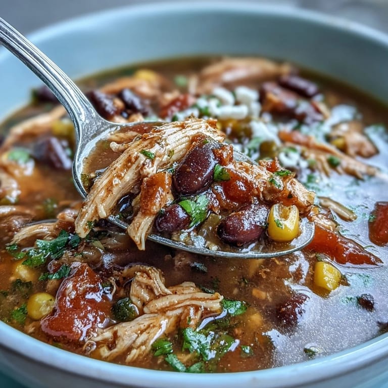Ready-to-serve Southwestern Turkey Soup in a rustic bowl, topped with crumbled tortilla chips and a lime wedge for a zesty finish.