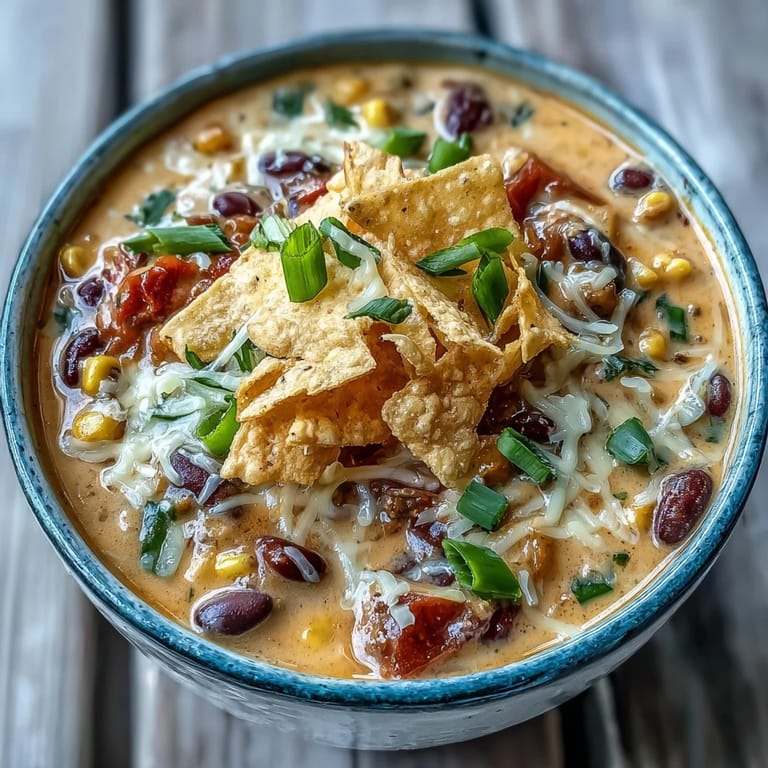 A comforting bowl of Creamy Taco Soup garnished with shredded cheddar and fresh cilantro, served with lime wedges and tortilla chips for dipping on a cozy winter evening.