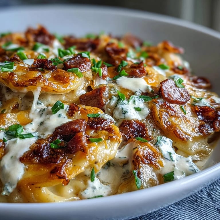 Slow cooker filled with hot and bubbly Crockpot Pierogi Casserole with Kielbasa ready for family dinner.