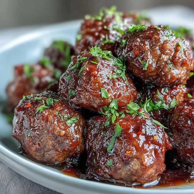 Savory Easy Sweet and Sour Crock Pot Meatballs served on a platter, garnished with fresh parsley for a party appetizer.