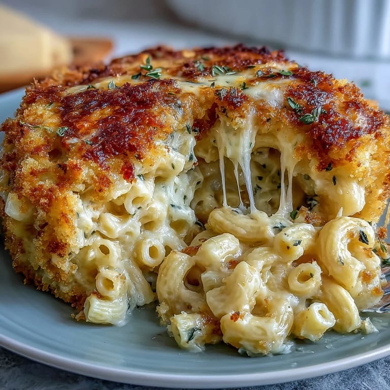 Rich and cheesy Southern baked mac and cheese, bubbling hot with a crispy golden crust.