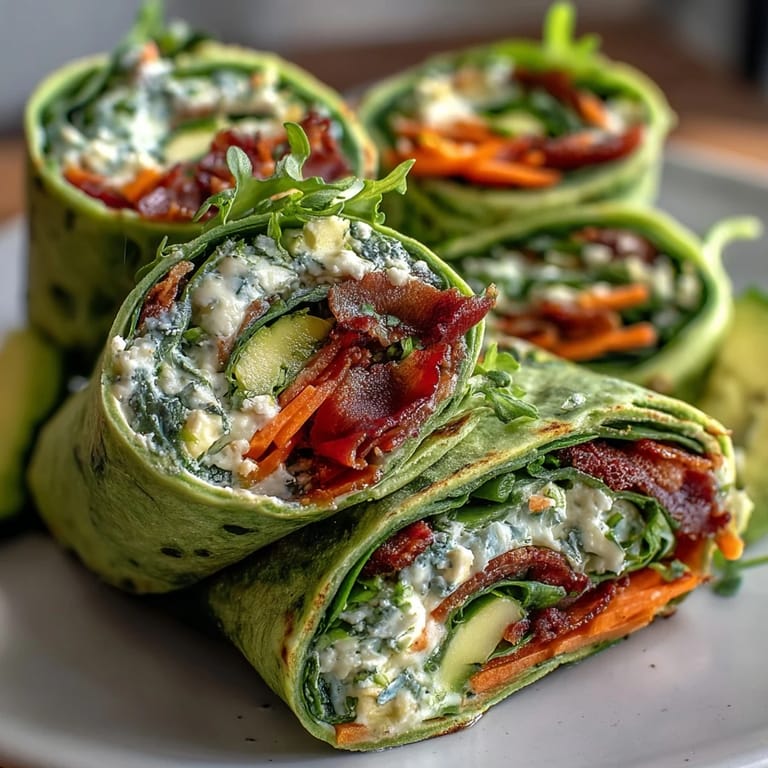 Fresh spinach tortilla pinwheels with herb cream cheese, crunchy carrots, and bell peppers—a perfect appetizer or lunchbox treat.