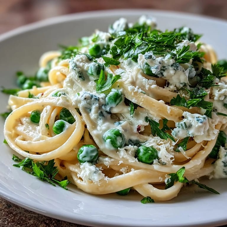 Bright, creamy Spring Pasta with ricotta, lemon zest, and sweet peas, tossed with al dente linguine for a light vegetarian meal.