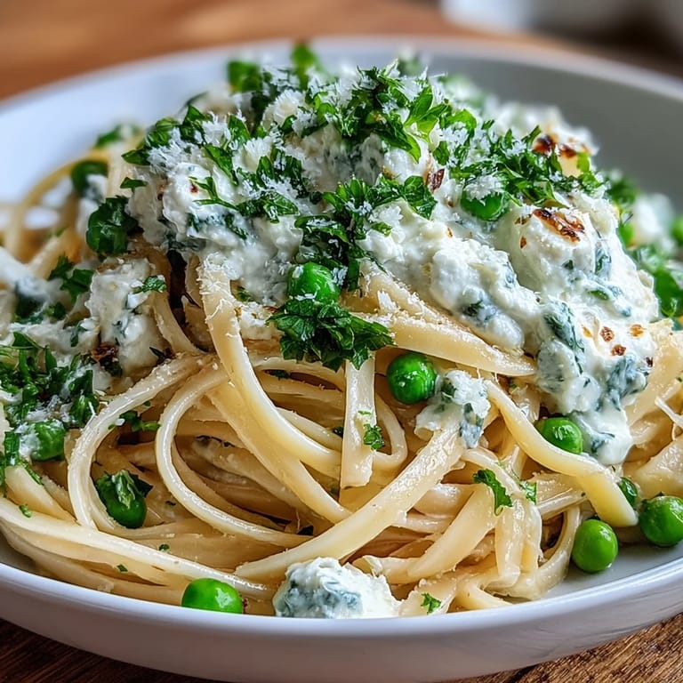 Fresh Spring Pasta: Ricotta and Lemon Linguine with Peas, a vibrant dish with zesty lemon, creamy ricotta, and tender peas.