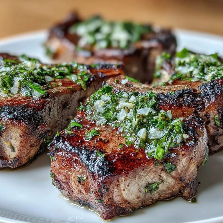 Savory grilled lamb chops served with mint gremolata, a fragrant, zesty topping that enhances every bite.