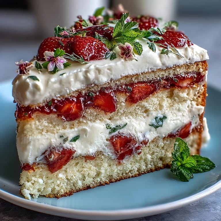 Elegant naked cake layered with ripe strawberries and light vanilla cream, perfect for spring celebrations.