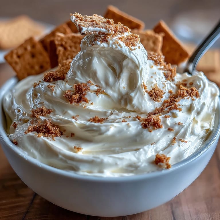 Three-ingredient cheesecake dip served with crisp graham crackers for easy dunking and snacking.  