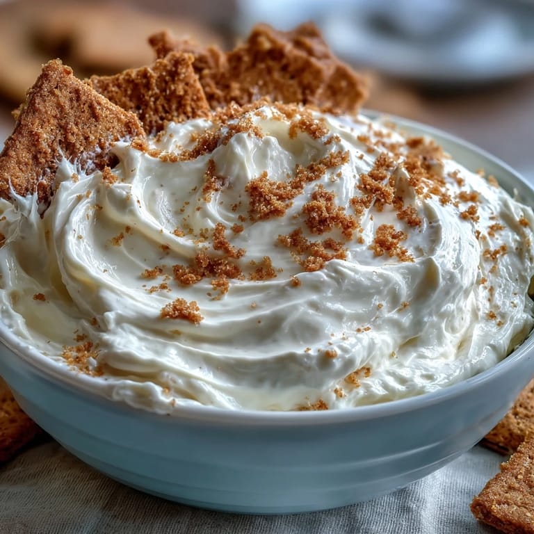 Velvety cheesecake dip paired with crunchy graham crackers, an easy no-bake dessert for sharing.