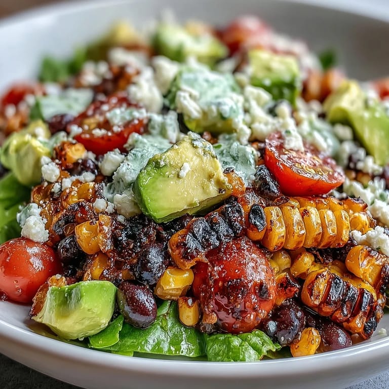 Mouthwatering Grilled Corn and Black Bean Taco Salad ready to be devoured.