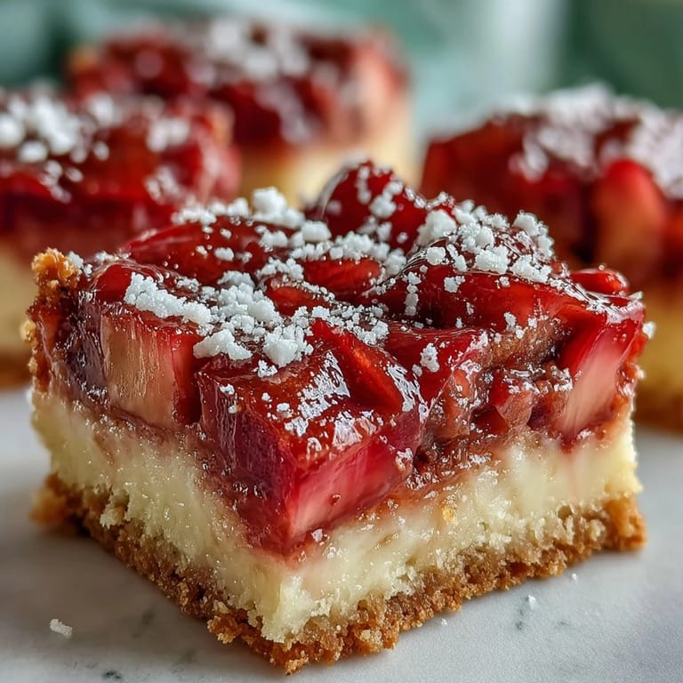 Delicious homemade Rhubarb Custard Bars, a delightful, easy-to-share springtime treat.