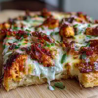 Freshly baked Buffalo Chicken Pizza with melted mozzarella, tangy ranch, and a crispy golden crust.