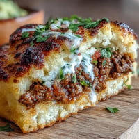 Fluffy cloud bread tacos piled high with seasoned taco meat, fresh pico de gallo.